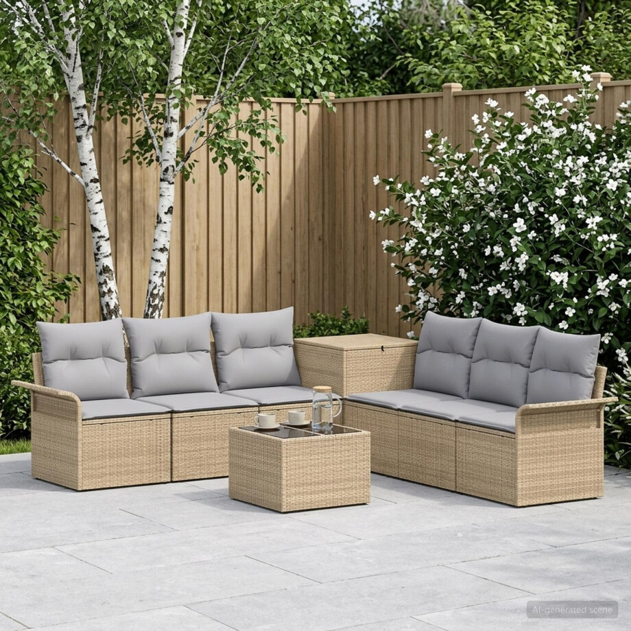 vidaXL Bankstel 8 st Beige en Licht Grijs Poly Rattan en Staal vidaXL Bankstel 8 st Beige en Licht Grijs Poly Rattan en Staal afbeelding 1