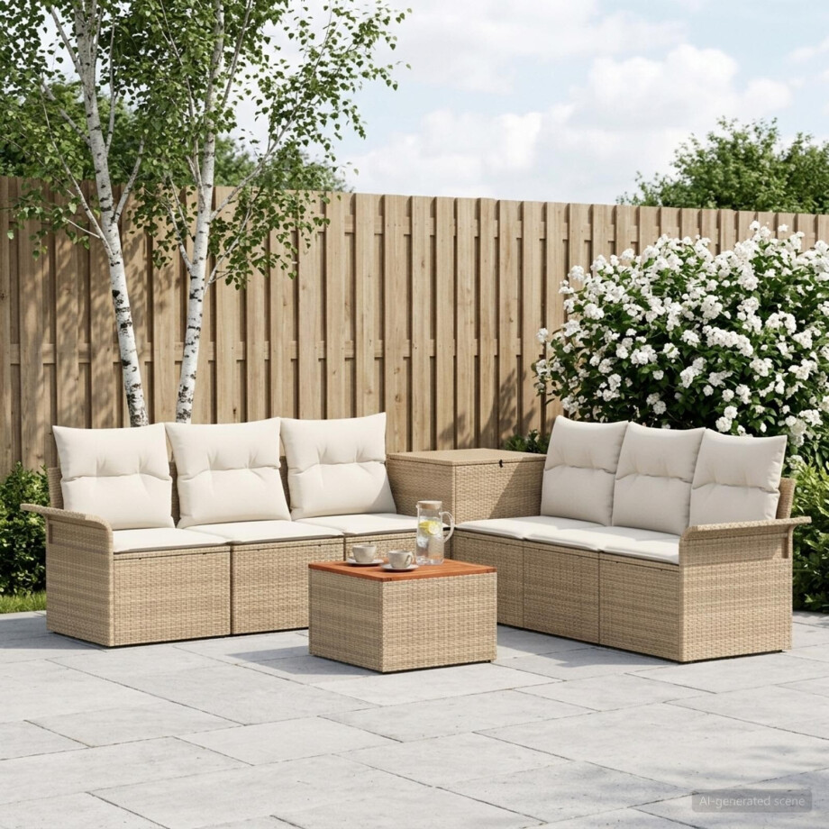 vidaXL Bankstel 8 st Beige en Crème Wit Poly Rattan en Staal afbeelding 1