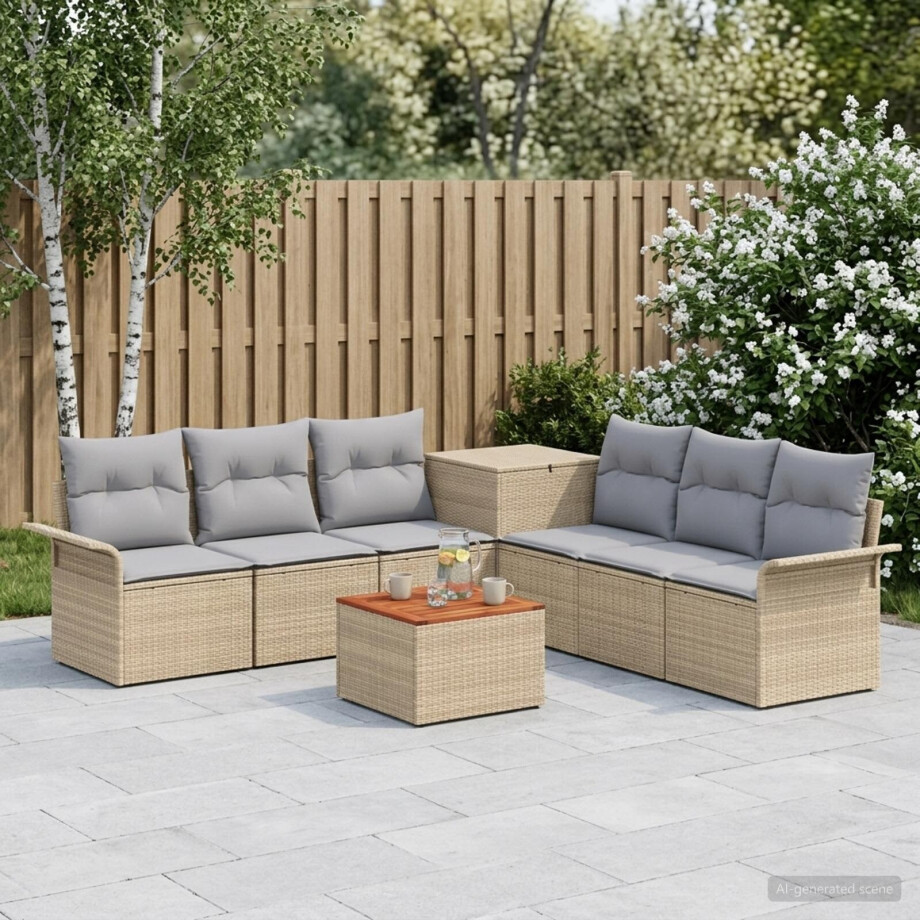 vidaXL Bankstel 8 st Beige en Licht Grijs Poly Rattan en Staal vidaXL Bankstel 8 st Beige en Licht Grijs Poly Rattan en Staal afbeelding 1