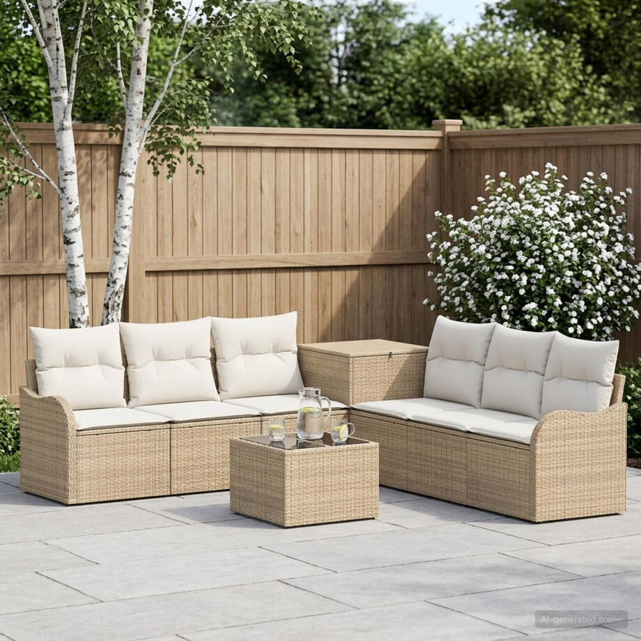 vidaXL Bankstel 8 st Beige en Crème Wit Poly Rattan en Staal afbeelding 1