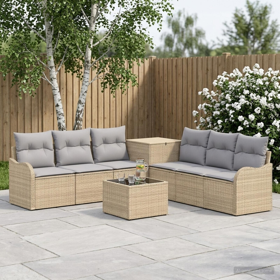 vidaXL Bankstel 8 st Beige en Licht Grijs Poly Rattan en Staal vidaXL Bankstel 8 st Beige en Licht Grijs Poly Rattan en Staal afbeelding 1