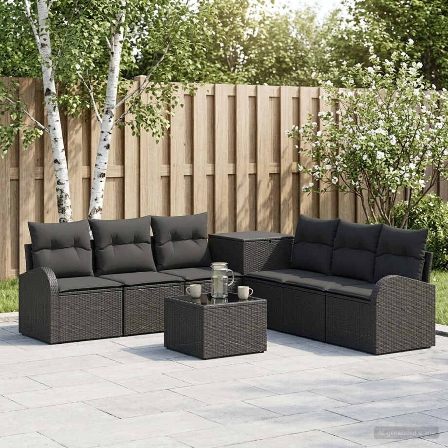 vidaXL Bankstel 8 st Zwart Poly Rattan en Staal afbeelding 1
