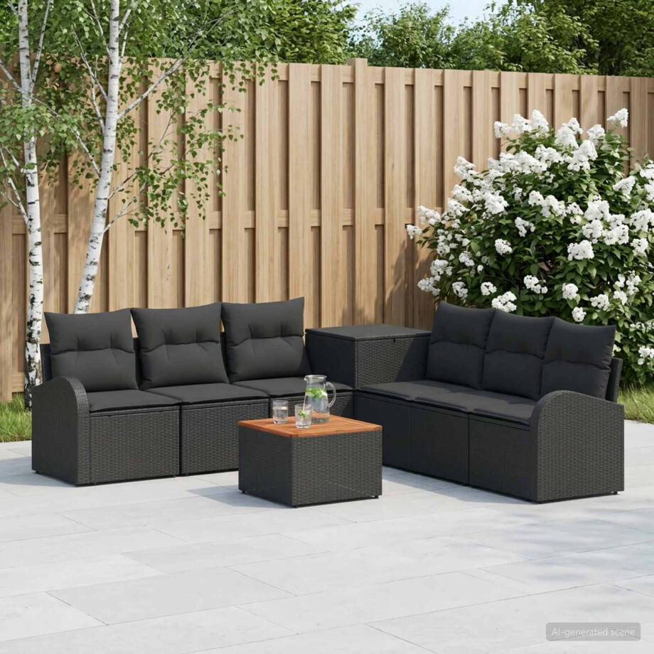 vidaXL Bankstel 8 st Zwart Poly Rattan en Staal afbeelding 1