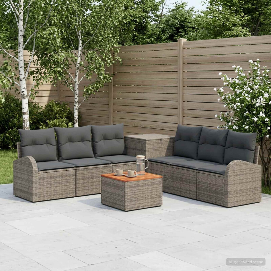 vidaXL Bankstel 8 st Grijs en Donkergrijs Poly Rattan en Staal vidaXL Bankstel 8 st Grijs en Donkergrijs Poly Rattan en Staal afbeelding 1