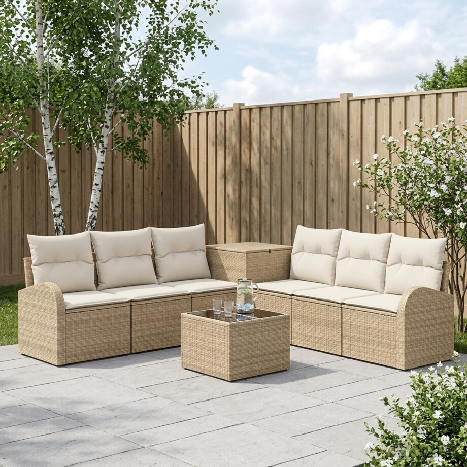 vidaXL Bankstel 8 st Beige en Crème Wit Poly Rattan en Staal afbeelding 1
