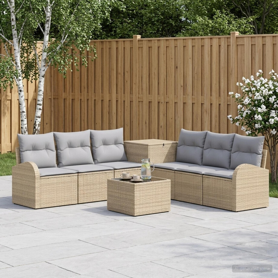 vidaXL Bankstel 8 st Beige en Licht Grijs Poly Rattan en Staal vidaXL Bankstel 8 st Beige en Licht Grijs Poly Rattan en Staal afbeelding 1