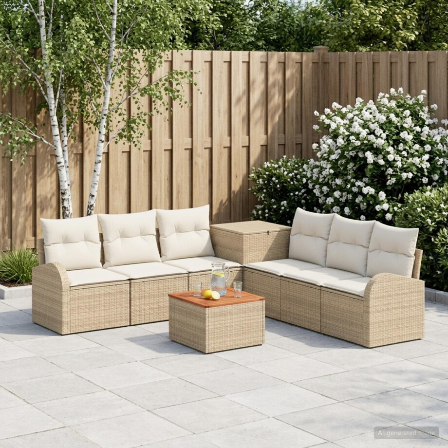 vidaXL Bankstel 8 st Beige en Crème Wit Poly Rattan en Staal afbeelding 1