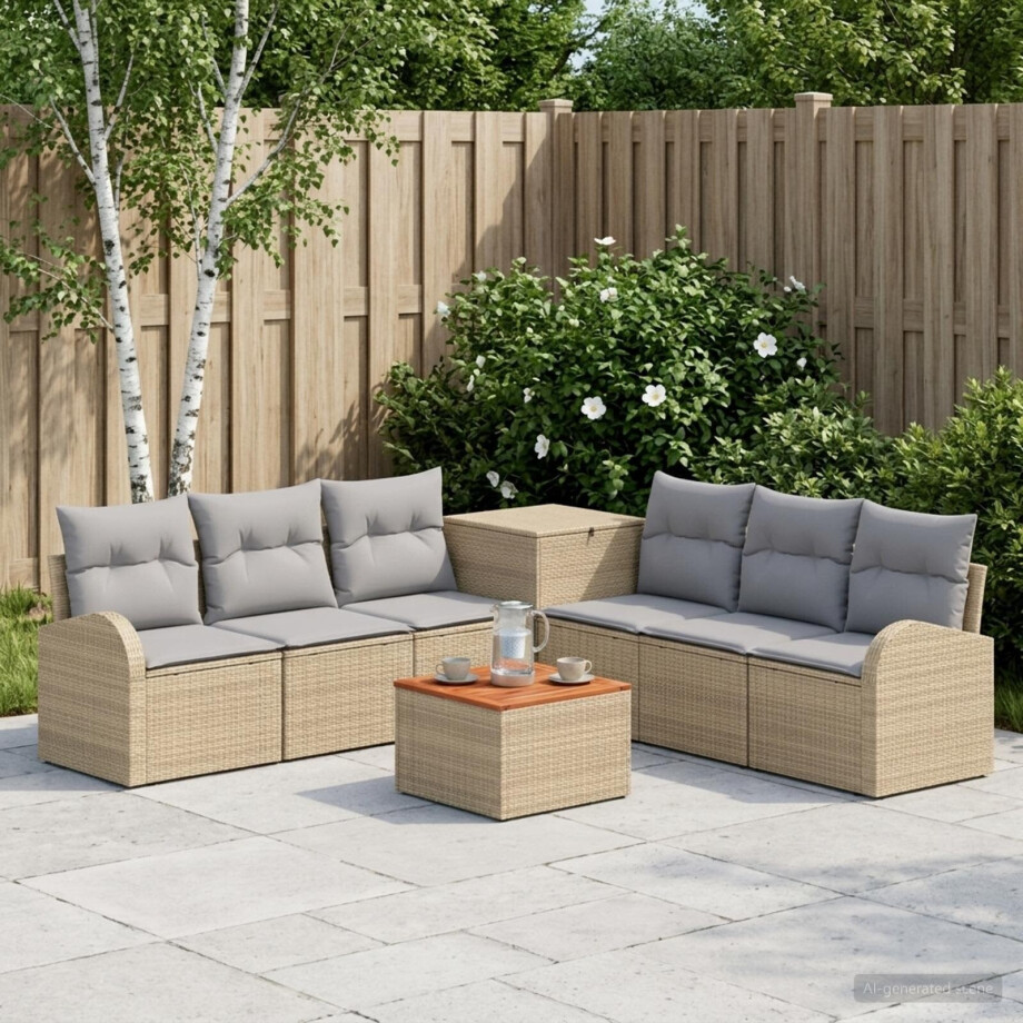 vidaXL Bankstel 8 st Beige en Licht Grijs Poly Rattan en Staal vidaXL Bankstel 8 st Beige en Licht Grijs Poly Rattan en Staal afbeelding 1