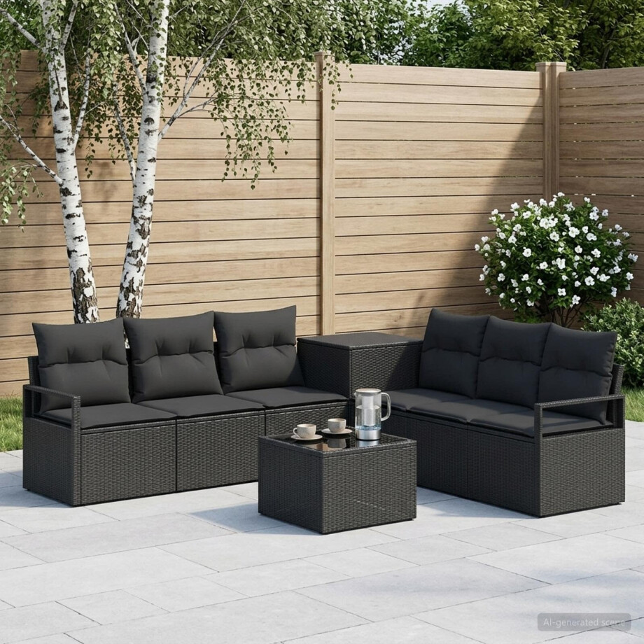vidaXL Bankstel 8 st Zwart Poly Rattan en Staal afbeelding 1