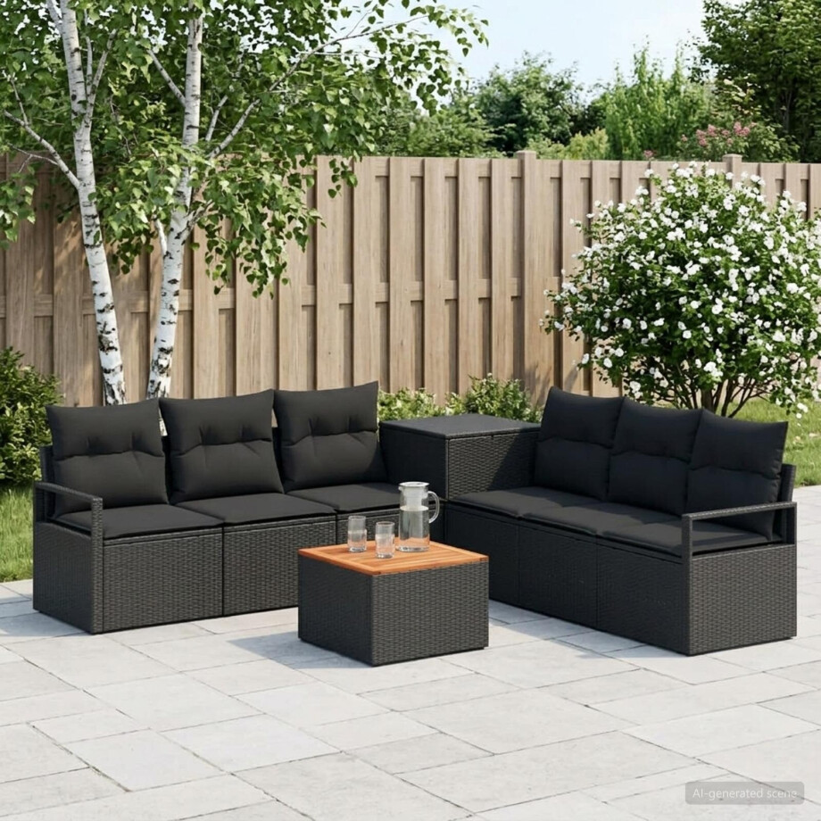 vidaXL Bankstel 8 st Zwart Poly Rattan en Staal afbeelding 1
