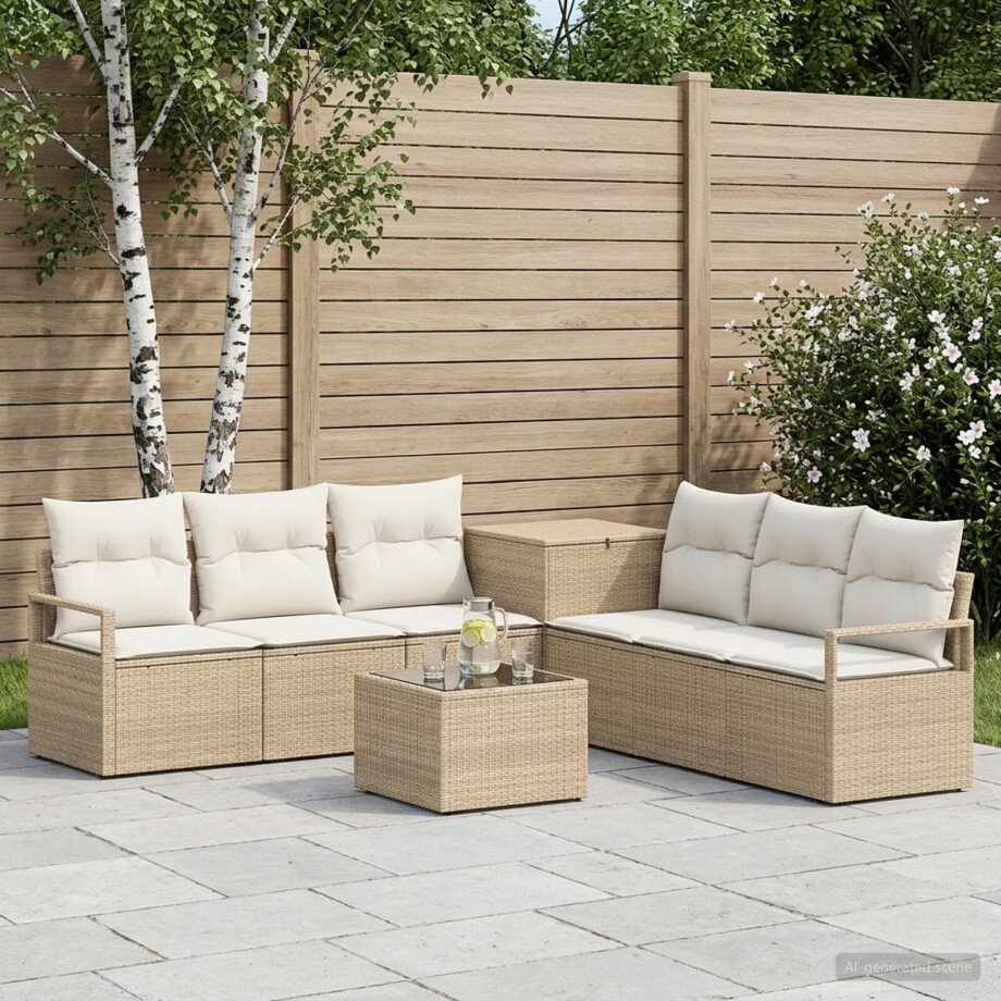 vidaXL Bankstel 8 st Beige en Crème Wit Poly Rattan en Staal afbeelding 1