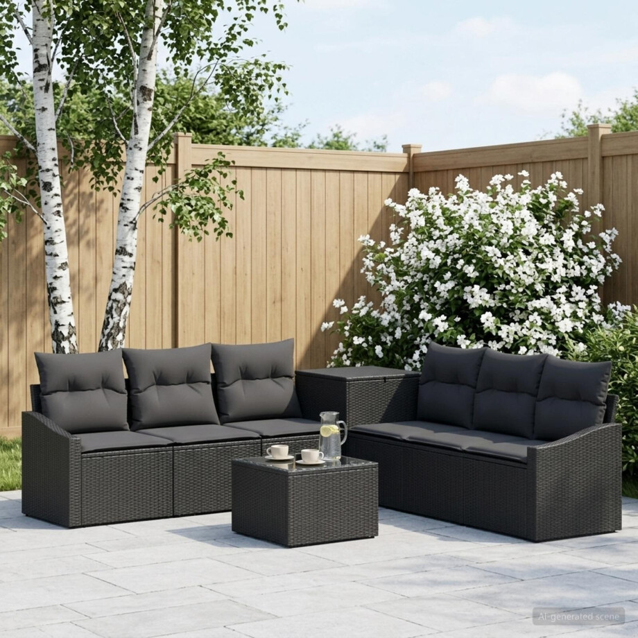 vidaXL Bankstel 8 st Zwart Poly Rattan en Staal afbeelding 1