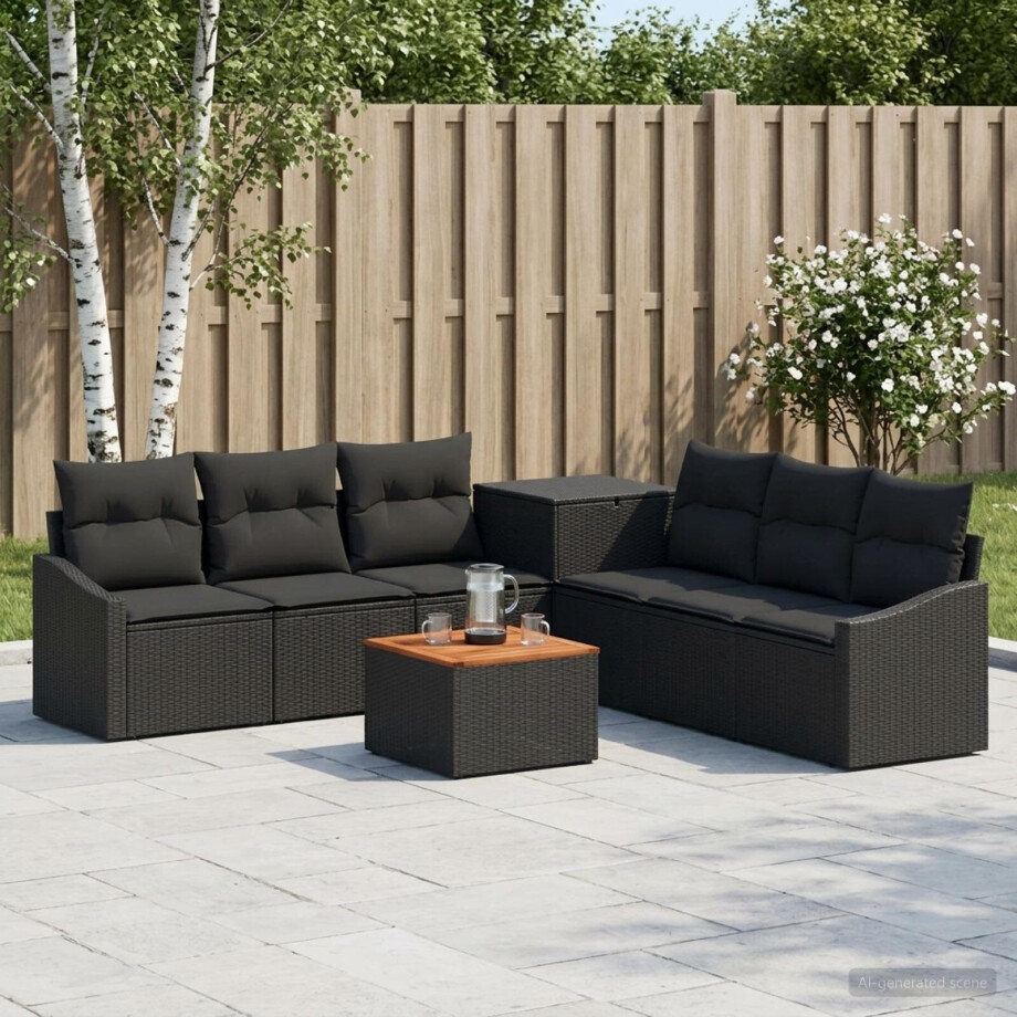 vidaXL Bankstel 8 st Zwart Poly Rattan en Staal afbeelding 1