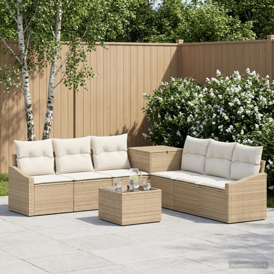 vidaXL Bankstel 8 st Beige en Crème Wit Poly Rattan en Staal afbeelding 1