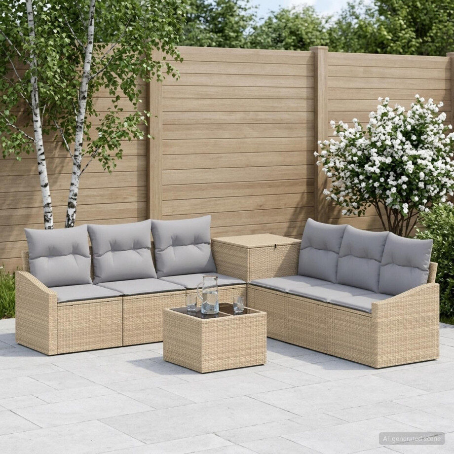 vidaXL Bankstel 8 st Beige en Licht Grijs Poly Rattan en Staal vidaXL Bankstel 8 st Beige en Licht Grijs Poly Rattan en Staal afbeelding 1
