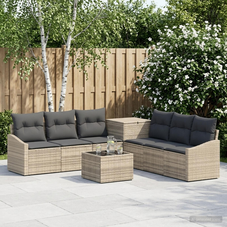 vidaXL Bankstel 8 st Licht Grijs en Donker Grijs Poly Rattan en Staal vidaXL Bankstel 8 st Licht Grijs en Donker Grijs Poly Rattan en Staal afbeelding 1