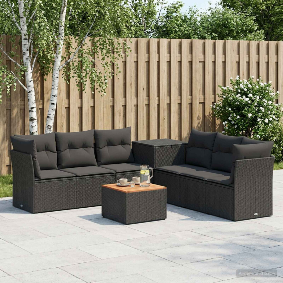 vidaXL Bankstel 8 st Zwart Poly Rattan en Staal afbeelding 1