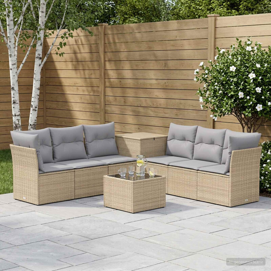 vidaXL Bankstel 8 st Beige en Licht Grijs Poly Rattan en Staal vidaXL Bankstel 8 st Beige en Licht Grijs Poly Rattan en Staal afbeelding 1