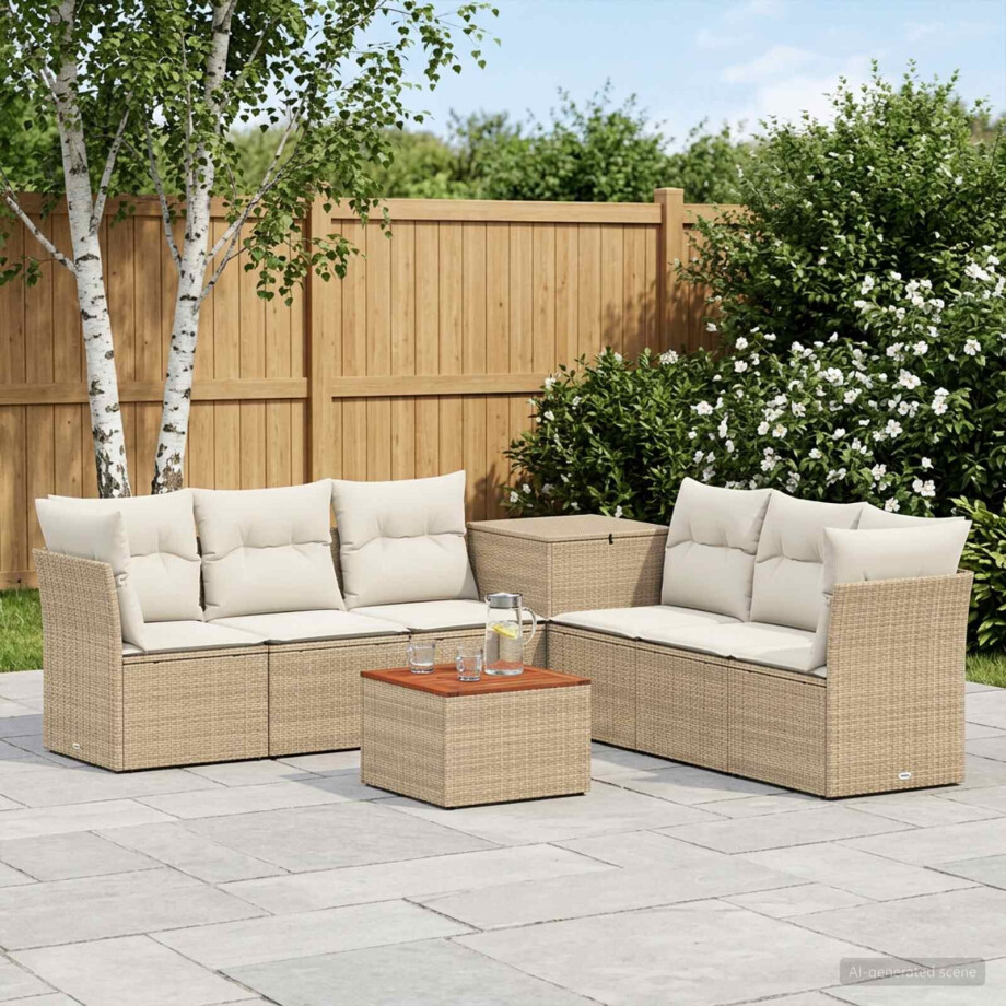 vidaXL Bankstel 8 st Beige en Crème Wit Poly Rattan en Staal afbeelding 1