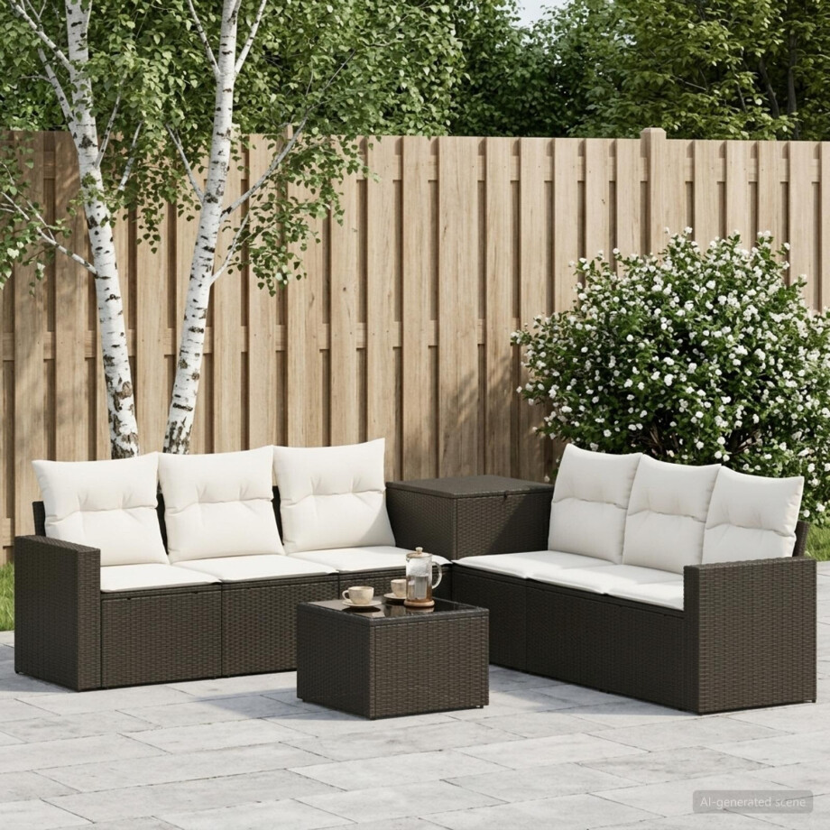 vidaXL Bankstel 8 st Zwart en Cream Wit Poly Rattan en Staal afbeelding 1