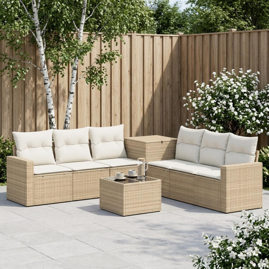 vidaXL Bankstel 8 st Beige en Crème Wit Poly Rattan en Staal afbeelding 1