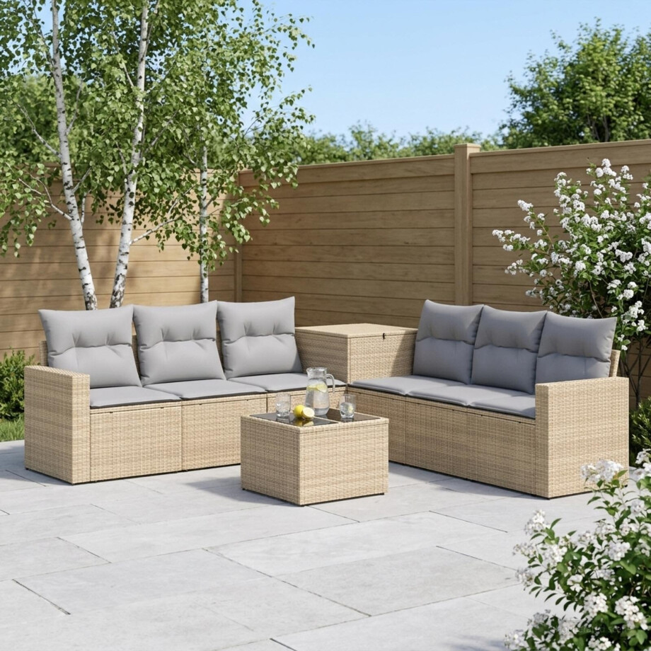 vidaXL Bankstel 8 st Beige en Licht Grijs Poly Rattan en Staal vidaXL Bankstel 8 st Beige en Licht Grijs Poly Rattan en Staal afbeelding 1