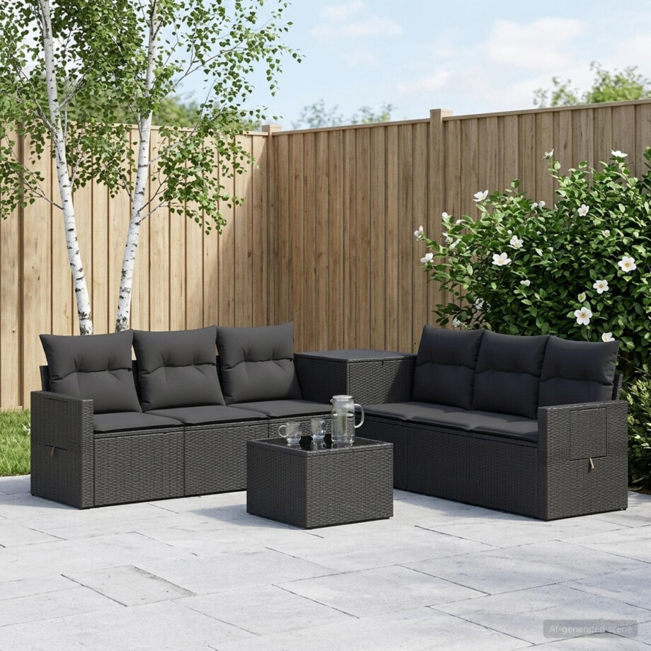 vidaXL Bankstel 8 st Zwart Poly Rattan en Staal afbeelding 1