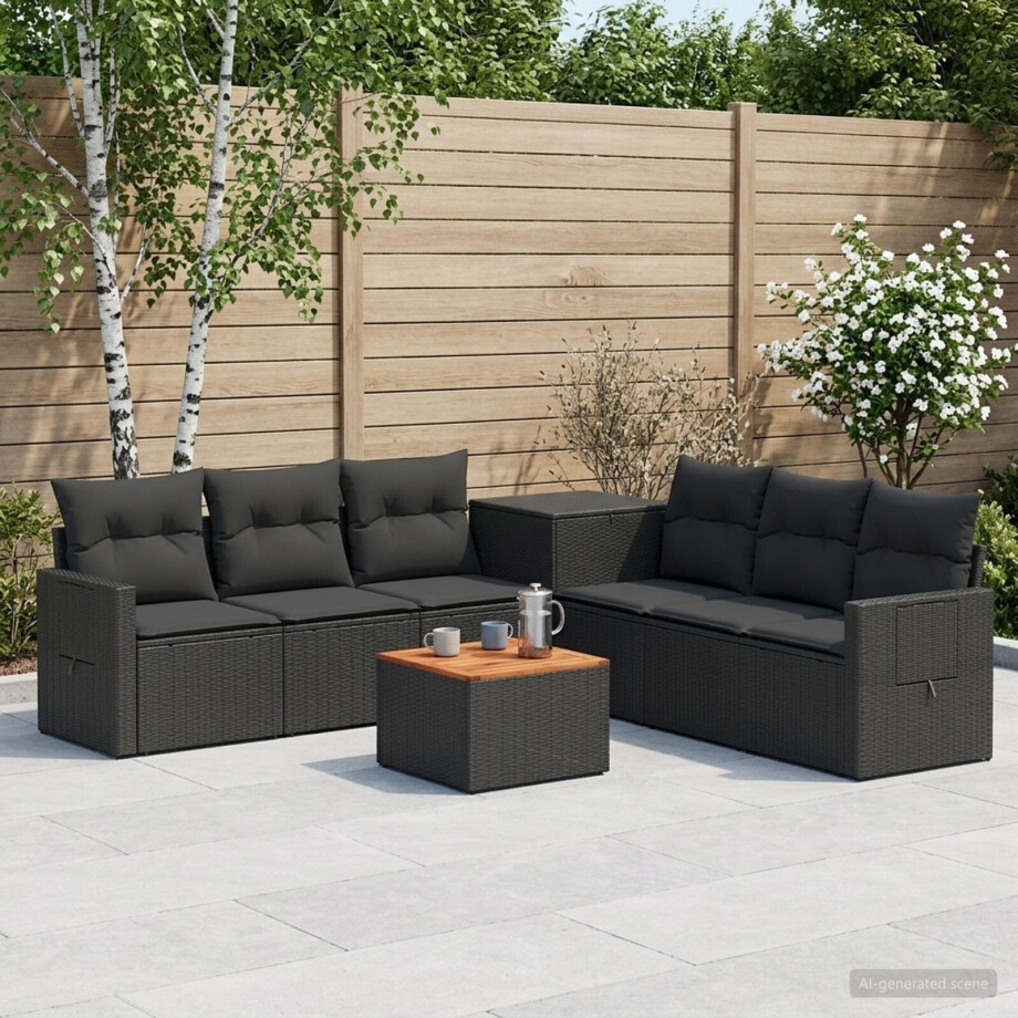 vidaXL Bankstel 8 st Zwart Poly Rattan en Staal afbeelding 1