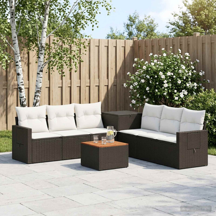 vidaXL Bankstel 8 st Zwart en Cream Wit Poly Rattan en Staal afbeelding 1