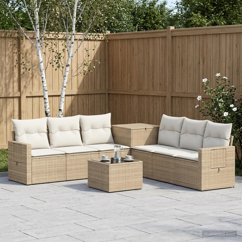 vidaXL Bankstel 8 st Beige en Crème Wit Poly Rattan en Staal afbeelding 1