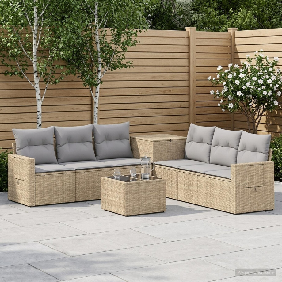 vidaXL Bankstel 8 st Beige en Licht Grijs Poly Rattan en Staal vidaXL Bankstel 8 st Beige en Licht Grijs Poly Rattan en Staal afbeelding 1