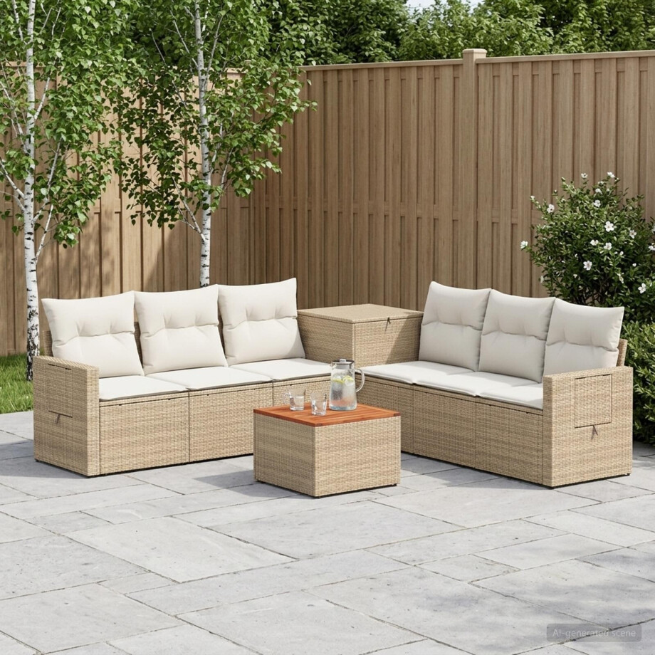 vidaXL Bankstel 8 st Beige en Crème Wit Poly Rattan en Staal afbeelding 1