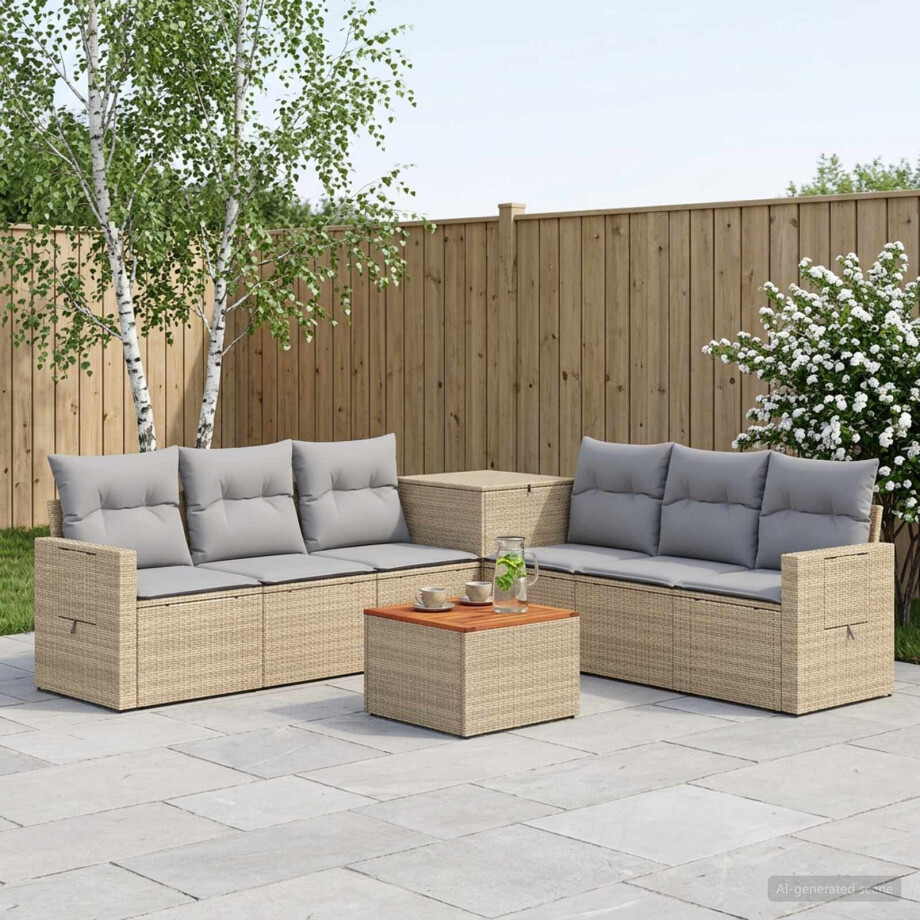 vidaXL Bankstel 8 st Beige en Licht Grijs Poly Rattan en Staal vidaXL Bankstel 8 st Beige en Licht Grijs Poly Rattan en Staal afbeelding 1