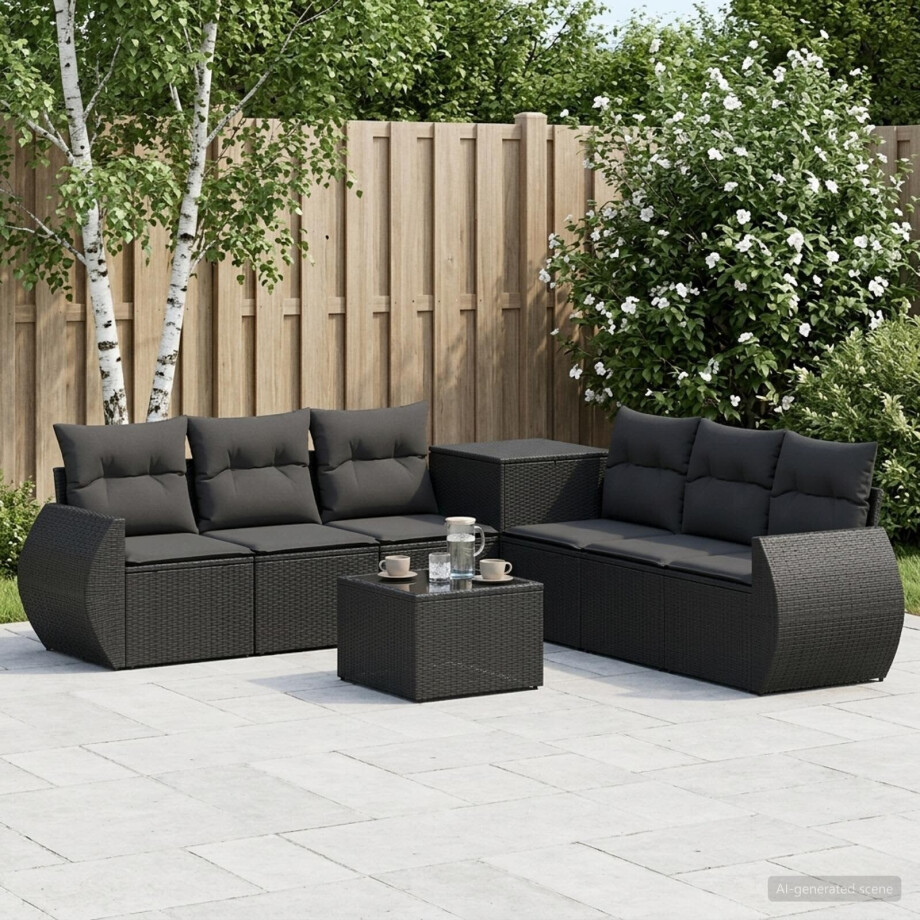 vidaXL Bankstel 8 st Zwart Poly Rattan en Staal afbeelding 1