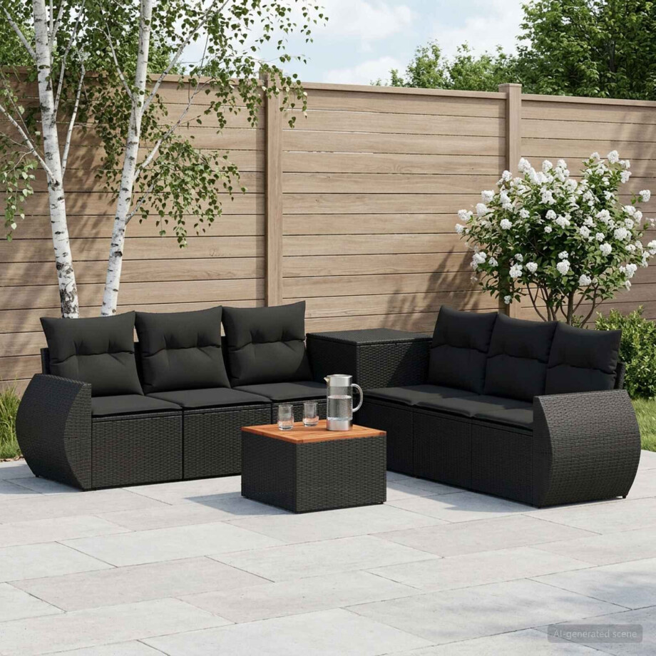 vidaXL Bankstel 8 st Zwart Poly Rattan en Staal afbeelding 1