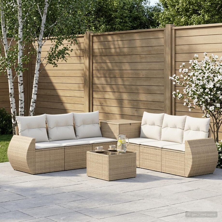 vidaXL Bankstel 8 st Beige en Crème Wit Poly Rattan en Staal afbeelding 1