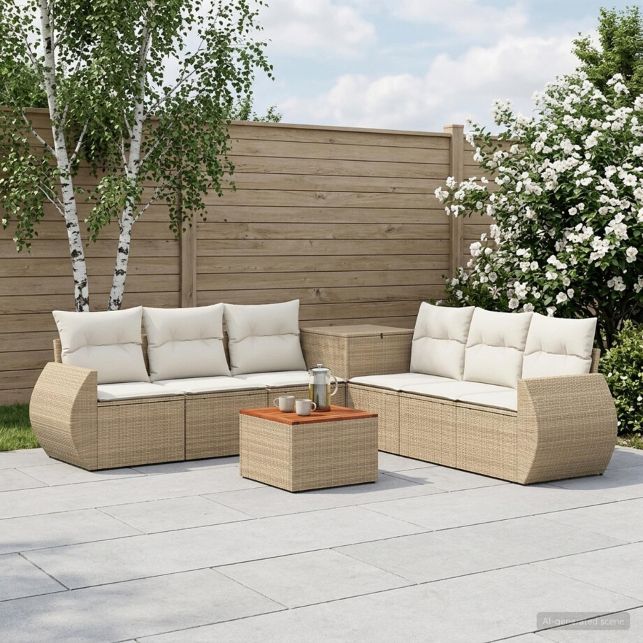 vidaXL Bankstel 8 st Beige en Crème Wit Poly Rattan en Staal afbeelding 1