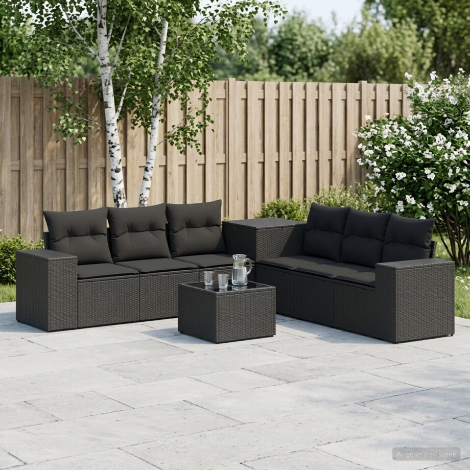 vidaXL Bankstel 8 st Zwart Poly Rattan en Staal afbeelding 1