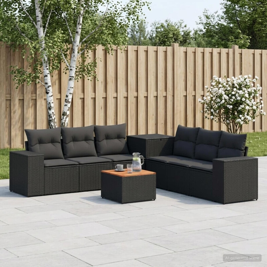 vidaXL Bankstel 8 st Zwart Poly Rattan en Staal afbeelding 1