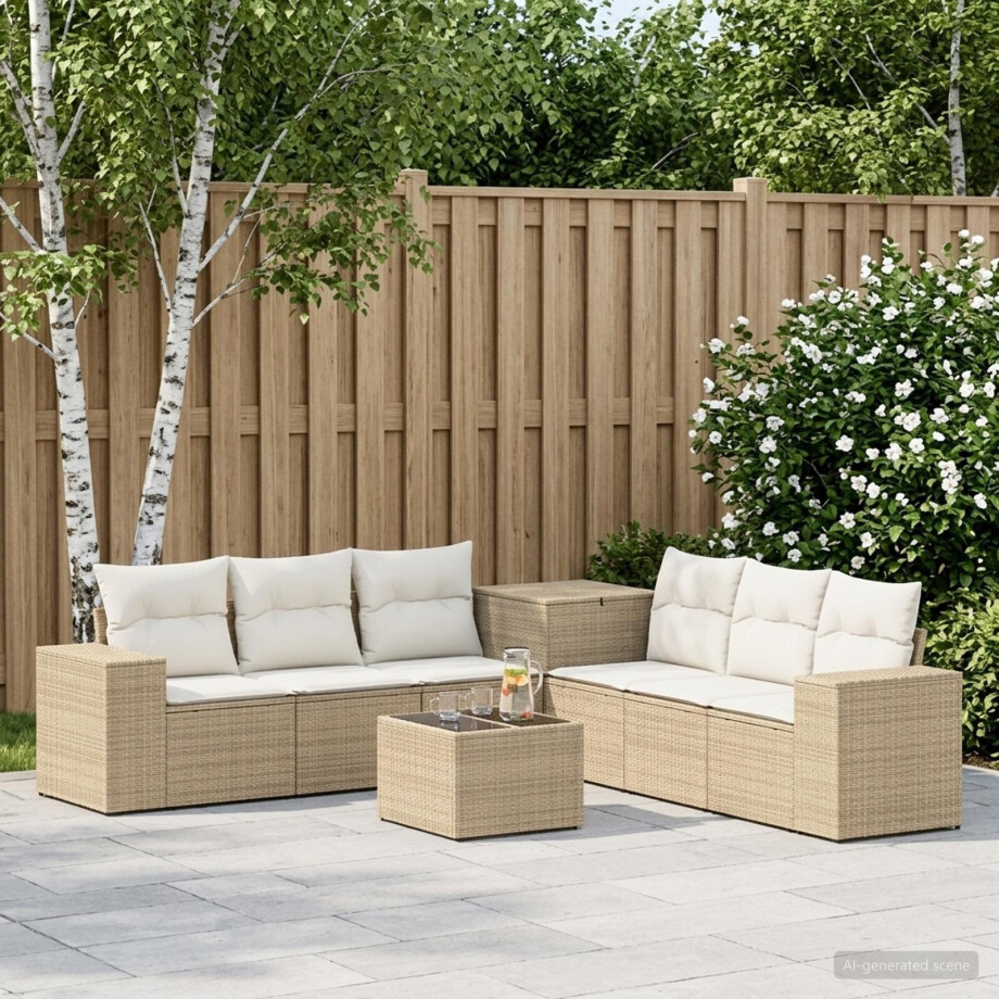 vidaXL Bankstel 8 st Beige en Crème Wit Poly Rattan en Staal afbeelding 1