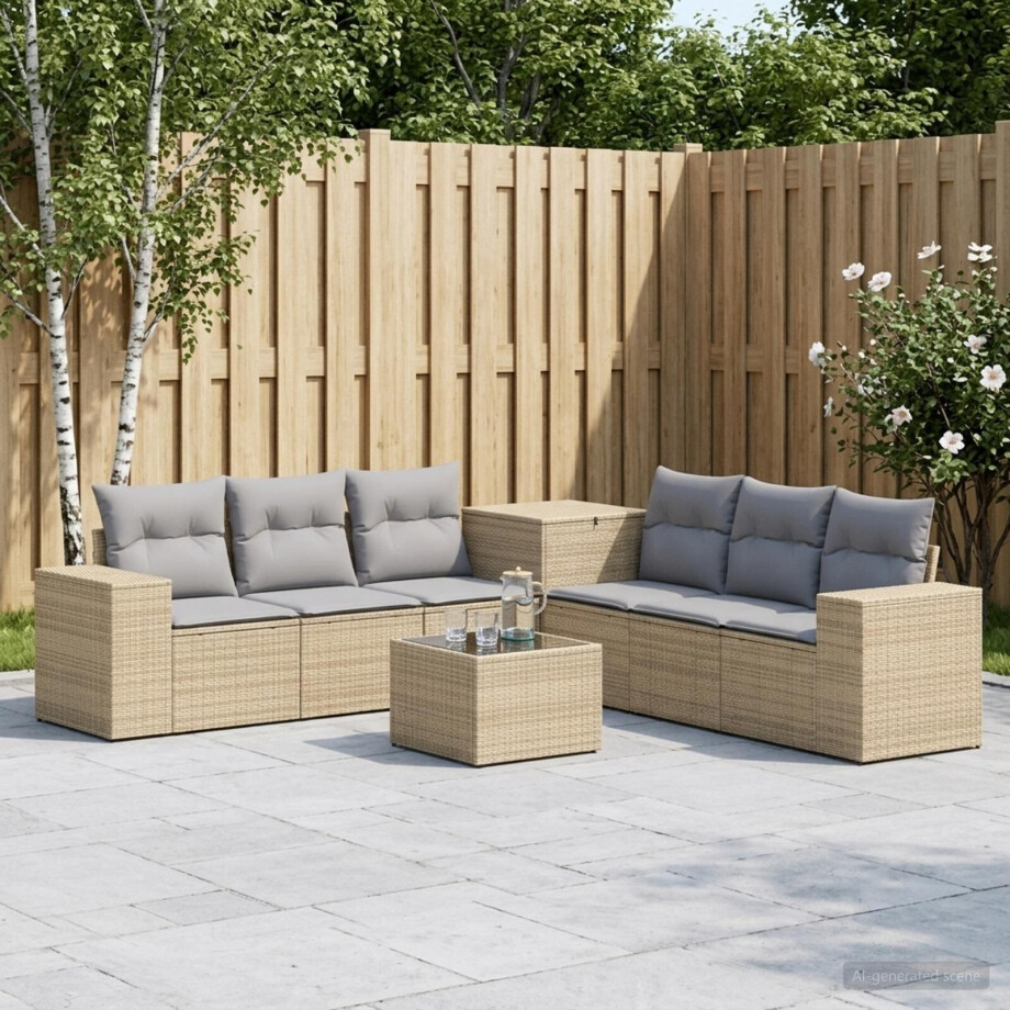 vidaXL Bankstel 8 st Beige en Licht Grijs Poly Rattan en Staal vidaXL Bankstel 8 st Beige en Licht Grijs Poly Rattan en Staal afbeelding 1