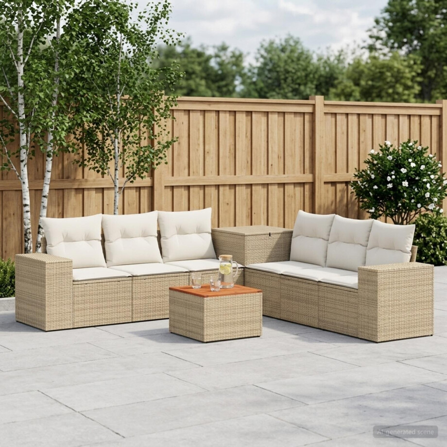vidaXL Bankstel 8 st Beige en Crème Wit Poly Rattan en Staal afbeelding 1