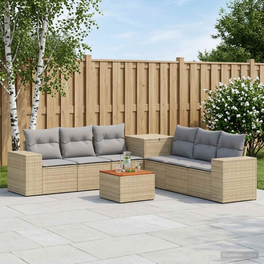 vidaXL Bankstel 8 st Beige en Licht Grijs Poly Rattan en Staal vidaXL Bankstel 8 st Beige en Licht Grijs Poly Rattan en Staal afbeelding 1