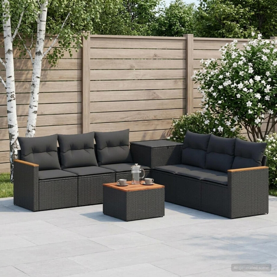 vidaXL Bankstel 8 st Zwart Poly Rattan en Staal afbeelding 1