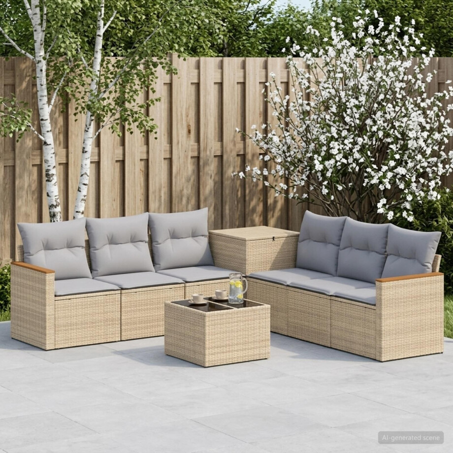 vidaXL Bankstel 8 st Beige en Licht Grijs Poly Rattan en Staal vidaXL Bankstel 8 st Beige en Licht Grijs Poly Rattan en Staal afbeelding 1