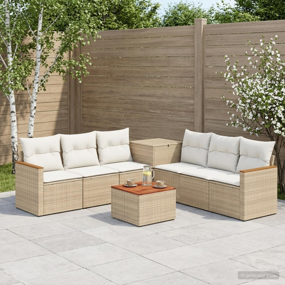 vidaXL Bankstel 8 st Beige en Crème Wit Poly Rattan en Staal afbeelding 1
