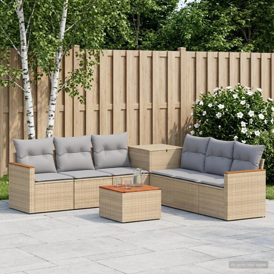 vidaXL Bankstel 8 st Beige en Licht Grijs Poly Rattan en Staal vidaXL Bankstel 8 st Beige en Licht Grijs Poly Rattan en Staal afbeelding 1