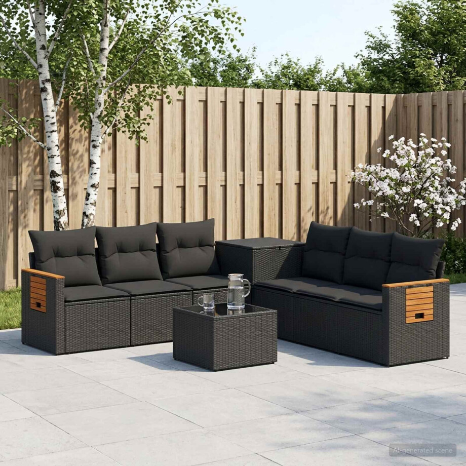 vidaXL Bankstel 8 st Zwart Poly Rattan en Staal afbeelding 1