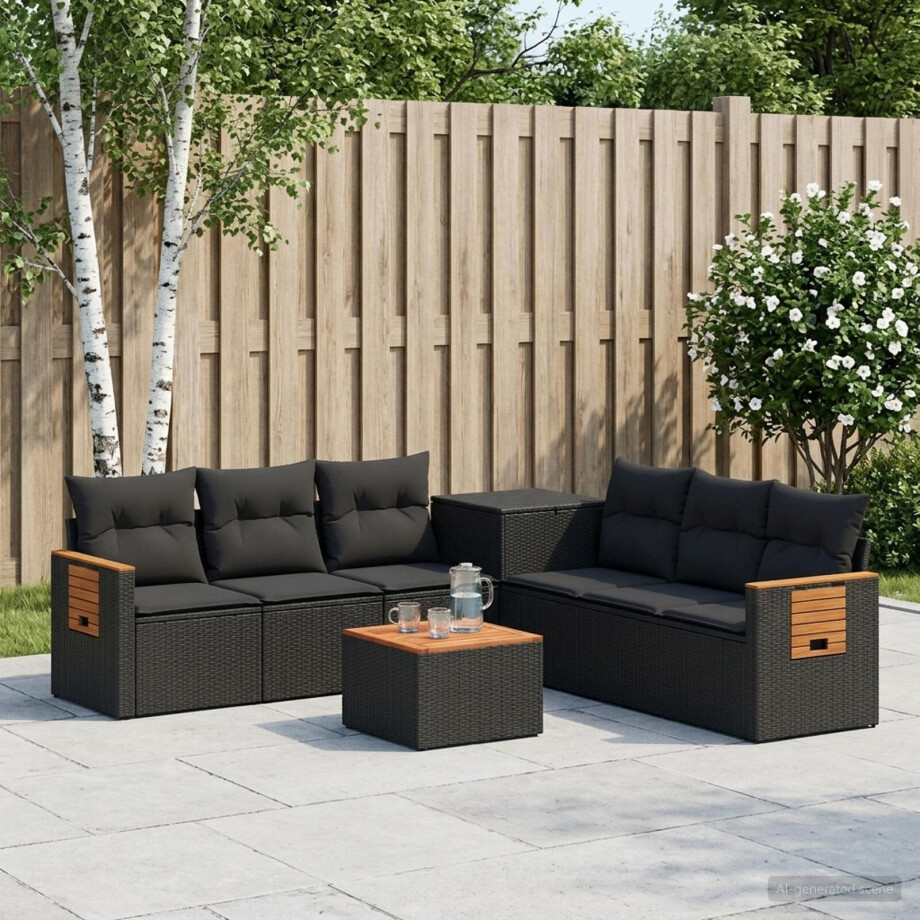vidaXL Bankstel 8 st Zwart Poly Rattan en Staal afbeelding 1