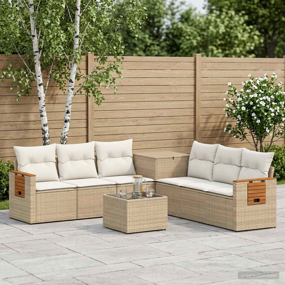 vidaXL Bankstel 8 st Beige en Crème Wit Poly Rattan en Staal afbeelding 1
